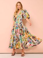 Women's Swing Dress Casual Vacation V Neck Short Sleeve Printing Midi Dress Holiday Travel main image 2