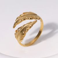 304 Stainless Steel 18K Gold Plated Vintage Style Simple Style Feather Open Rings main image 4