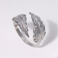 304 Stainless Steel 18K Gold Plated Vintage Style Simple Style Feather Open Rings main image 3