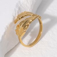 Edelstahl 304 18 Karat Vergoldet Vintage-Stil Einfacher Stil Feder Offener Ring main image 2