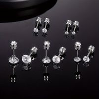1 Set Simple Style Solid Color Inlay 304 Stainless Steel Zircon 18K Gold Plated Ear Studs main image 2