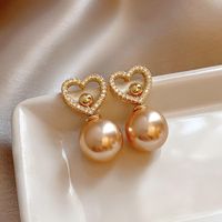 1 Pair Classic Style Heart Shape Plating Inlay Imitation Pearl Copper Zircon 18k Gold Plated Drop Earrings main image 6
