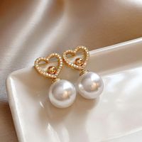 1 Pair Classic Style Heart Shape Plating Inlay Imitation Pearl Copper Zircon 18k Gold Plated Drop Earrings main image 7