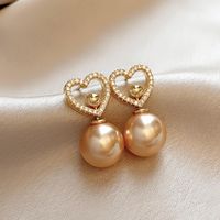 1 Pair Classic Style Heart Shape Plating Inlay Imitation Pearl Copper Zircon 18k Gold Plated Drop Earrings main image 2