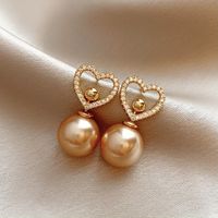 1 Pair Classic Style Heart Shape Plating Inlay Imitation Pearl Copper Zircon 18k Gold Plated Drop Earrings main image 4