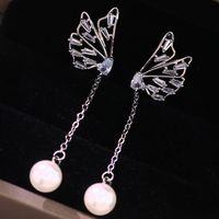 1 Pair Elegant Snowflake Plating Inlay Copper Artificial Pearls Artificial Diamond Silver Plated Drop Earrings main image 3