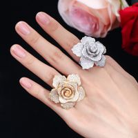 Lady Flower Copper Plating Inlay Zircon White Gold Plated Rhodium Plated Rings main image 1