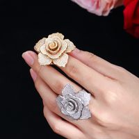 Lady Flower Copper Plating Inlay Zircon White Gold Plated Rhodium Plated Rings main image 2