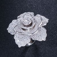 Lady Flower Copper Plating Inlay Zircon White Gold Plated Rhodium Plated Rings main image 9