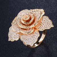 Dame Blume Kupfer Überzug Inlay Zirkon Weißgold Plattiert Überzogen Mit Rhodium Ringe main image 7