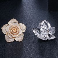 Dame Blume Kupfer Überzug Inlay Zirkon Weißgold Plattiert Überzogen Mit Rhodium Ringe main image 4