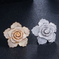 Lady Flower Copper Plating Inlay Zircon White Gold Plated Rhodium Plated Rings main image 3