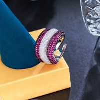 Großhandel Einfacher Stil Klassischer Stil Geometrisch Kupfer Inlay Weißgold Plattiert Überzogen Mit Rhodium Zirkon Offener Ring sku image 1