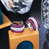 Großhandel Einfacher Stil Klassischer Stil Geometrisch Kupfer Inlay Weißgold Plattiert Überzogen Mit Rhodium Zirkon Offener Ring main image 9