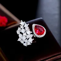 Glam Luxurious Water Droplets Copper Plating Inlay Zircon White Gold Plated Rhodium Plated Open Rings main image 5