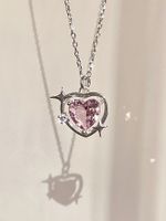 Copper Cute Heart Shape Inlay Zircon Pendant Necklace main image 6