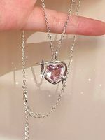Copper Cute Heart Shape Inlay Zircon Pendant Necklace main image 11