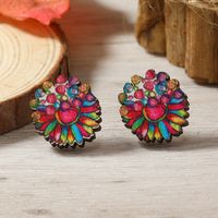 1 Paire Mignon Forme De Cœur Fleur Parapluie Peint Placage Bois Plaqué Argent Boucles D'oreilles main image 6