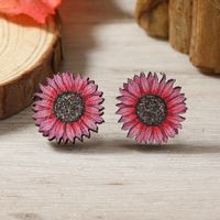 1 Pair Cute Heart Shape Flower Umbrella Painted Plating Wood Silver Plated Ear Studs main image 7