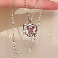 Copper Cute Heart Shape Inlay Zircon Pendant Necklace sku image 4