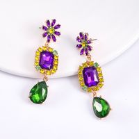 1 Pair Elegant Flower Plating Inlay Alloy Artificial Gemstones Gold Plated Drop Earrings main image 4