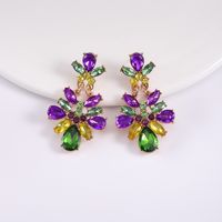 1 Pair Elegant Flower Plating Inlay Alloy Artificial Gemstones Gold Plated Drop Earrings main image 8