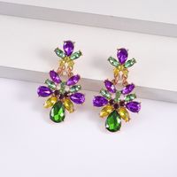 1 Pair Elegant Flower Plating Inlay Alloy Artificial Gemstones Gold Plated Drop Earrings main image 7