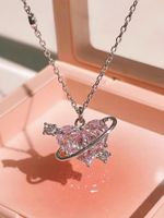 Copper Cute Heart Shape Inlay Zircon Pendant Necklace sku image 5