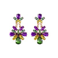 1 Pair Elegant Flower Plating Inlay Alloy Artificial Gemstones Gold Plated Drop Earrings sku image 1