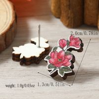 1 Pair Cute Heart Shape Flower Umbrella Painted Plating Wood Silver Plated Ear Studs sku image 11