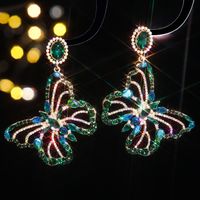 1 Pair Shiny Butterfly Inlay Alloy Rhinestones Zircon Drop Earrings main image 5