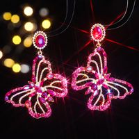 1 Pair Shiny Butterfly Inlay Alloy Rhinestones Zircon Drop Earrings main image 7