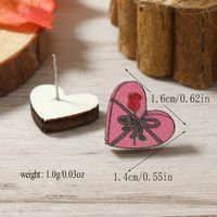 1 Pair Cute Heart Shape Flower Umbrella Painted Plating Wood Silver Plated Ear Studs sku image 6