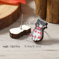 1 Paire Mignon Forme De Cœur Fleur Parapluie Peint Placage Bois Plaqué Argent Boucles D'oreilles sku image 2