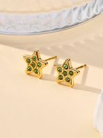1 Pair Simple Style Shiny Star Plating Inlay 304 Stainless Steel Zircon 18K Gold Plated Ear Studs main image 6
