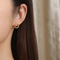1 Pair IG Style Elegant Simple Style Round Solid Color Plating Hollow Out 304 Stainless Steel 18K Gold Plated Ear Studs main image 1