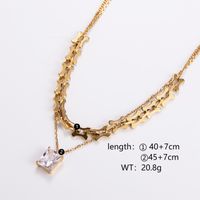 304 Stainless Steel 18K Gold Plated Simple Style Plating Rectangle Zircon Layered Necklaces main image 2