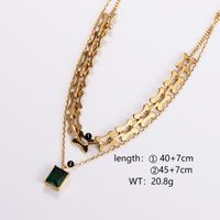 304 Stainless Steel 18K Gold Plated Simple Style Plating Rectangle Zircon Layered Necklaces main image 3