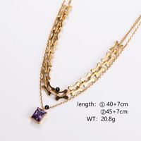 304 Stainless Steel 18K Gold Plated Simple Style Plating Rectangle Zircon Layered Necklaces main image 4