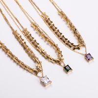 304 Stainless Steel 18K Gold Plated Simple Style Plating Rectangle Zircon Layered Necklaces main image 1
