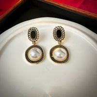 1 Pair Simple Style Round Inlay Alloy Artificial Pearls Drop Earrings main image 3