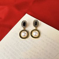 1 Pair Simple Style Round Inlay Alloy Artificial Pearls Drop Earrings main image 5