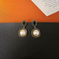 1 Pair Simple Style Round Inlay Alloy Artificial Pearls Drop Earrings main image 6