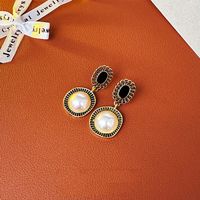 1 Pair Simple Style Round Inlay Alloy Artificial Pearls Drop Earrings main image 1