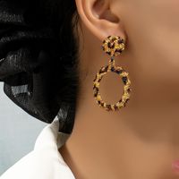 1 Pair Retro Exaggerated Streetwear Round Leopard Plating Alloy Gold Plated Drop Earrings main image 3