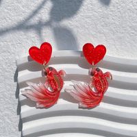 1 Pair Cute Simple Style Heart Shape Fish Polishing Plating Arylic 14k Gold Plated Drop Earrings sku image 4