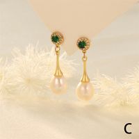 1 Pair Elegant Luxurious Irregular Plating Inlay Freshwater Pearl Copper Turquoise Zircon 18k Gold Plated Drop Earrings sku image 6