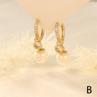 1 Pair Elegant Luxurious Irregular Plating Inlay Freshwater Pearl Copper Turquoise Zircon 18k Gold Plated Drop Earrings sku image 4