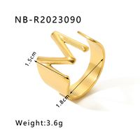 304 Stainless Steel 18K Gold Plated Modern Style Simple Style Asymmetrical Plating Letter Open Rings sku image 14