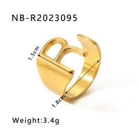304 Stainless Steel 18K Gold Plated Modern Style Simple Style Asymmetrical Plating Letter Open Rings sku image 19